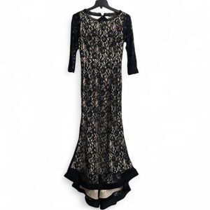 Venus Couture Black & Cream Fishtail Lace Dress Evening Gown Size 10